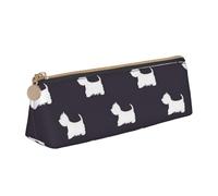 KemEng Terrier des Highlands de l'Ouest, Trousse à Crayons Triangulaire en Cuir avec Fermeture éclair, Trousse à Crayons Portable, Trousse à cosmétiques