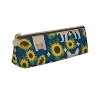 KemEng Tournesols Bouledogue français, Trousse à Crayons Triangulaire en Cuir avec Fermeture éclair, Trousse à Crayons Portable, Trousse à cosmétiques