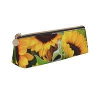 KemEng Tournesols Floral, Trousse à Crayons Triangulaire en Cuir avec Fermeture éclair, Trousse à Crayons Portable, Trousse à cosmétiques