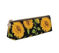 KemEng Tournesols Mignons, Trousse à Crayons Triangulaire en Cuir avec Fermeture éclair, Trousse à Crayons Portable, Trousse à cosmétiques