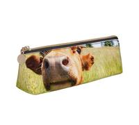 KemEng Vache 3D drôle Mignonne, Trousse à Crayons Triangulaire en Cuir avec Fermeture éclair, Trousse à Crayons Portable, Trousse à cosmétiques