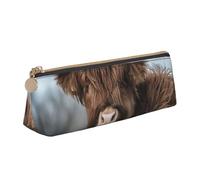 KemEng Vache des Highlands Faune écossaise, Trousse à Crayons Triangulaire en Cuir avec Fermeture éclair, Trousse à Crayons Portable, Trousse à cosmétiques