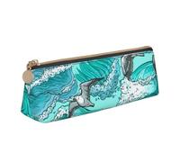 KemEng Vagues, Croquis, Mouette, Oiseaux, Trousse à Crayons Triangulaire en Cuir avec Fermeture éclair, Trousse à Crayons Portable, Trousse à cosmétiques