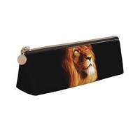 KemEng Visage de Lion en colère, Trousse à Crayons Triangulaire en Cuir avec Fermeture éclair, Trousse à Crayons Portable, Trousse à cosmétiques