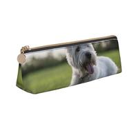 KemEng Westie Lawn Chiens West Highland White Terrier, Trousse à Crayons Triangulaire en Cuir avec Fermeture éclair, Trousse à Crayons Portable, Trousse à cosmétiques