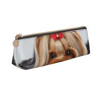 KemEng Yorkshire Terrier, Trousse à Crayons Triangulaire en Cuir avec Fermeture éclair, Trousse à Crayons Portable, Trousse à cosmétiques