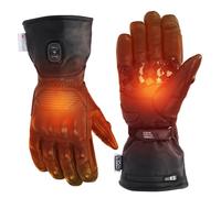 KEMIMOTO Gants Chauffants en Cuir, Contrôle Double Zone, 3 Niveaux de Chaleur, Batterie 3000 mAh, Gants Thermiques Imperméables avec Membrane Hipora, Coque en PVC