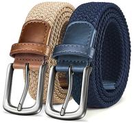 KEMISANT Ceinture Homme 2 Paquet, Ceinture Élastique Tressée de Golf Ceinture Tissus Homme et Femme 35mm(Beige/Bleu Antique,105cm/30-34" taille réglable)