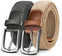 KEMISANT Ceinture Homme 2 Paquet, Ceinture Élastique Tressée de Golf Ceinture Tissus Homme et Femme 35mm(Beige/Gris Foncé,120cm/38-42" taille réglable)
