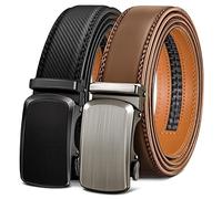 KEMISANT Ceinture Homme 2 Pièces, Ceinture Automatique Cuir Hommes Largeur 35mm,Cadeau Box Taille Ajustable(Noir/Fauve-150cm/44-52" taille réglable)