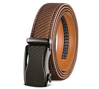 KEMISANT Ceinture Homme, Ceinture Costume Cuir Grande Taille Automatique Boucle à Cliquet Large 35mm,Ajustable et Découpée(Fauve-150cm/44-52" taille réglable)
