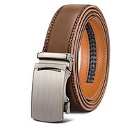 KEMISANT Ceinture Homme, Ceinture Costume Cuir Grande Taille Automatique Boucle à Cliquet Large 35mm,Ajustable et Découpée(Fauve-130cm/38-44" taille réglable)