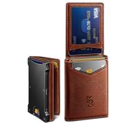 KEMISANT Portefeuille fin en cuir avec pince à billets pour homme - 15 cartes - Étui en métal extensible à rabat magnétique, Marron brique 5149, one size, Minimaliste