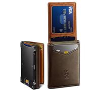 KEMISANT Portefeuille fin en cuir avec pince à billets pour homme - 15 cartes - Étui en métal extensible à rabat magnétique, Café 5150, one size, Minimaliste
