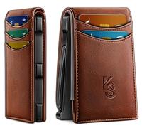 KEMISANT Portefeuille fin pour homme avec rabat magnétique, accès pop-up pour 12 cartes avec blocage RFID, Marron brique 7744, Minimaliste