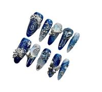 KEMKEY Ongles bleus faits à la main, sens senior de l'industrie lourde en Europe et aux États-Unis, art de la mode de luxe absolument magnifique dans la longue section du nail art(Long Tip S)