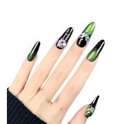 KEMKEY Ongles vert foncé, vent d'Europe et des États-Unis, vêtements faits à la main, long paragraphe ovale, diamants brisés, éclat, Flash, Nail Art amovible(XS)