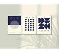 KemneT Affiche de ligne géométrique bleue Bauhaus moderne minimaliste art mural du milieu du siècle peinture sur Toile tableau bureau salon Decoration d'intérieur 40 x 60 cm x 3 sans cadre