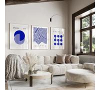 KemneT Affiche de ligne géométrique de l'exposition Bauhaus bleue minimaliste rétro tableau d'art mural moderne sur Toile tableau Decoration de salon de maison 40x60 cm x 3 sans cadre