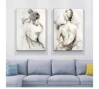 KemneT Affiches et nordiques noires et blanches, art mural abstrait, vintage, femmes sexy, dos fumé, peinture sur toile, Decoration de salon, de maison, 50 x 70 cm x 2, sans cadre