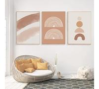 KemneT Affiches modernes du milieu du siècle une ligne abstraite peinture sur Toile tableau Boho terre cuite géométrique Murale art Tableaux salon Decoration à la maison 50x70 cm x 3 sans cadre