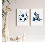 KemneT Ballon de football bleu et chaussures - Peinture sur Toile tableau - abstraite sur Toile tableau - Art mural pour salon Decoration intérieure - 40 x 60 cm - 2 sans cadre