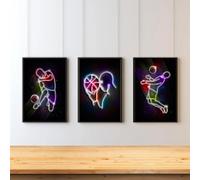 KemneT Basketball abstrait éToile tableau peinture murale art huile peinture d'affiche de style néon moderne image gravure pour adolescents garçons chambre maison Decoration 50x70cmx3 sans cadre