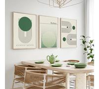 KemneT Bauhaus Vert Bloc de Couleur Lignes Murale Art Tableaux Moderne Minimaliste Affiches Abstraite Peinture sur Toile tableau Salon Decoration à la Maison 50x70 cm x 3 sans Cadre