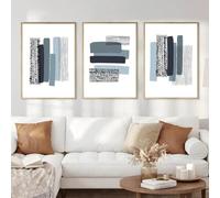 KemneT Bleu gris trait de l'affiche peinture sur Toile tableau abstraite Neutral Murale Art Gallery Salon Maison Decoration peinture 50x70cmx3 Sans cadre