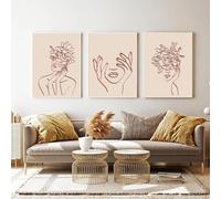 KemneT Boho minimaliste corps ligne dessin Murale art affiches abstraites femmes nue fleur Toile tableau peinture Tableaux salon Decoration à la maison 50x70 cm x 3 sans cadre