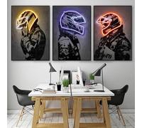 KemneT Effets néon Murale Art Tableaux abstrait moto Racer Toile tableau peinture Vintage affiche salon Decoration à la maison cadeau 50x70 cm x 3 sans cadre