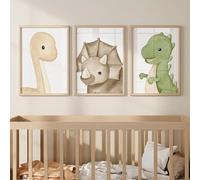 KemneT Europe du Nord Mignon Animal Murale Art Dessin Animé Dinosaure Rhinocéros Toile tableau Peinture Abstraite Affiche Tableaux Pour Chambre D'enfants Decoration À La Maison 40x60cmx3 Sans Cadre