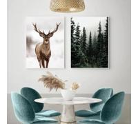 KemneT Noël hiver neige forêt cerf art peinture Murale d'une affiche gravure simple huile peinture intérieure salon maison Decoration peinture 40x60cmx2 sans cadre