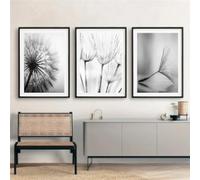 KemneT Noir et blanc pissenlit fleurs Murale de la vie Affiche d'art esthétique simple peinture à l'huile Salle de séjour Maison moderne Decoration 40x60cmx3 Sans cadre