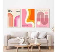 KemneT Nordique Rose Bauhaus Vague Ligne Murale Art Toile tableau Peinture Rétro Abstrait Affiches Murale Tableaux Salon Galerie Decoration À La Maison 50x70 cmx3 Sans Cadre