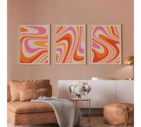 KemneT Nordique Vintage affiche abstrait orange rétro ondulé Toile tableau peinture moderne minimalisme Murale art Tableaux salon Decoration à la maison 50x70 cm x 3 sans cadre