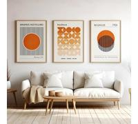 KemneT Orange Bauhaus Exposition Géométrique Affiche Ligne Minimaliste Toile tableau Peinture Abstraite Murale Art Tableaux Salon Decoration À La Maison 50x70 cmx3 Sans Cadre