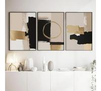 KemneT Peinture sur Toile tableau abstraite à motif beige, or et noir, affiches d'art mural neutres modernes, pour salon, Decoration d'intérieur, 40 x 60 cm x 3, sans cadre