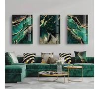 KemneT Peinture sur Toile tableau abstraite à motif de marbre vert doré affiches et art mural moderne sur Toile tableau image pour salon couloir Decoration d'intérieur 50 x 70 cm sans cadre