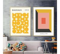 KemneT Peinture sur Toile tableau abstraite à motif jaune Bauhaus, affiches imprimées modernes du milieu du siècle, tableau d'art mural pour salon, Decoration d'intérieur, 50x70cm x 2, sans cadre