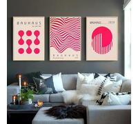 KemneT Peinture sur Toile tableau avec ligne graphique Bauhaus rose affiches abstraites d'art mural nordique moderne pour salon Decoration d'intérieur 40 x 60 cm x 3 sans cadre