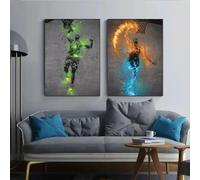 KemneT Pop joueur de basket-ball lumineux peinture murale art huile dans le style néon affiches abstraites images gravures pour la Decoration de la maison dans la salle de bar 50x70cmx2 sans cadre