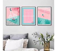 KemneT Style moderne raquettes de tennis balles rose court de tennis Toile tableau peinture affiches abstraite Murale art Tableaux salon Decoration à la maison 40x60 cm x 3 sans cadre