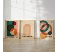 KemneT Tableau d'art mural rétro minimaliste Bauhaus, affiches géométriques abstraites, peinture sur Toile tableau moderne du milieu du siècle, Decoration de salon, 50x70cm x 3, sans cadre