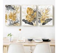 KemneT Toile tableau d'art mural avec feuille botanique tropicale dorée, affiches modernes abstraites, murales, Decoration de salon, de maison, 50x70 cm x 3, sans cadre