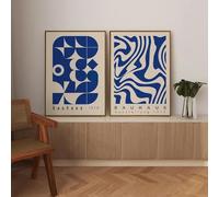KemneT Toile tableau géométrique abstraite Bauhaus avec ligne bleue, peinture murale moderne du milieu du siècle, affiches vintage, Decoration d'intérieur, 50 x 70 cm, 2 sans cadre