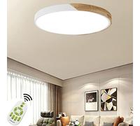 KEMOFOD Lampe de Plafond LED Ronde Φ30CM, Plafonnier LED 48W Dimmable avec Télécommande 3000K - 6500K, Plafonniers LED en bois pour Couloir Coucher Salle de Bains Cuisine Salon (Blanc-48W Rond)