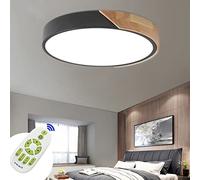 KEMOFOD Lampe de Plafond LED Ronde Φ30CM, Plafonnier LED 48W Dimmable avec Télécommande 3000K - 6500K, Plafonniers LED en bois pour Couloir Coucher Salle de Bains Cuisine Salon (Noir-48W Rond)