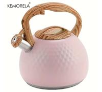 KEMORELA 3L acier inoxydable résistant à la chaleur marteau modèle sifflet son bouilloire manche en bois bouillant ustensiles de cuisine Induction de gaz Beige