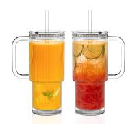 KEMORELA Gobelet en verre côtelé de 760 ml avec poignée et couvercle